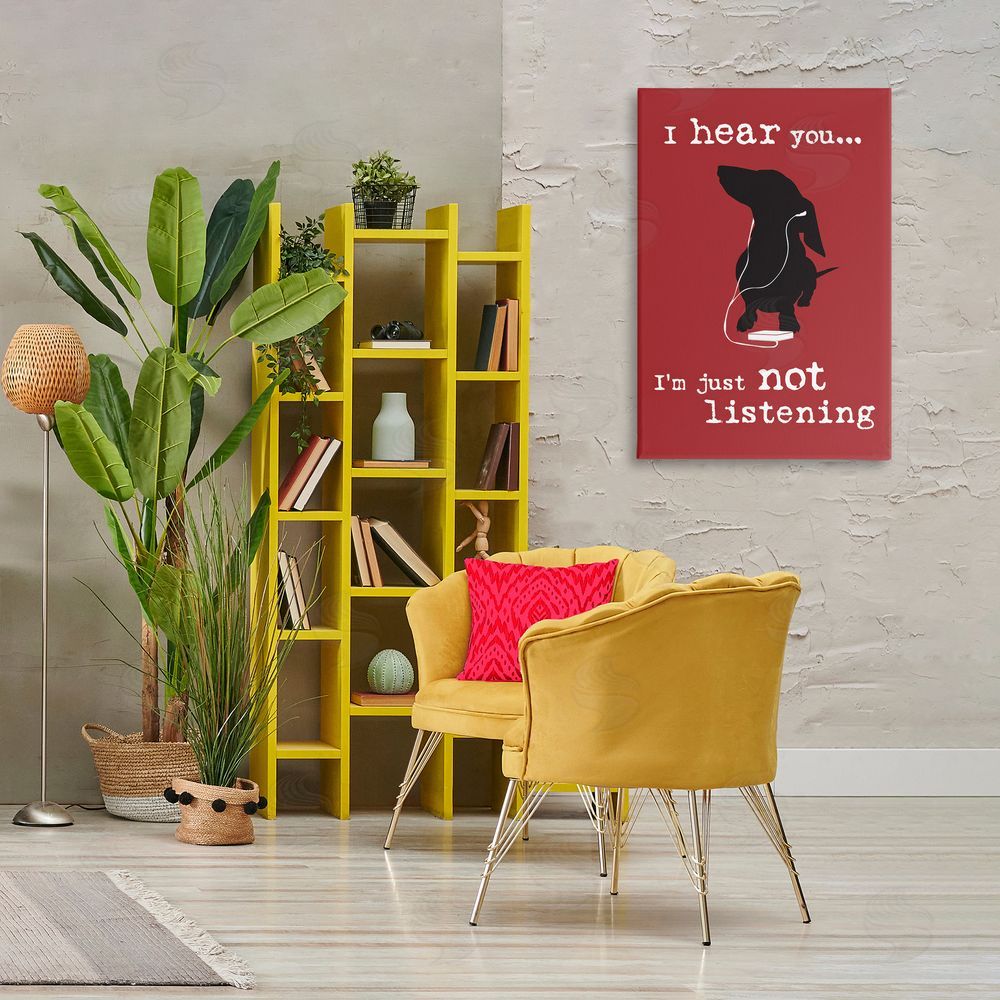 Dog Is Good Not Listening Dog Headphones Canvas Wall Art Print in Room