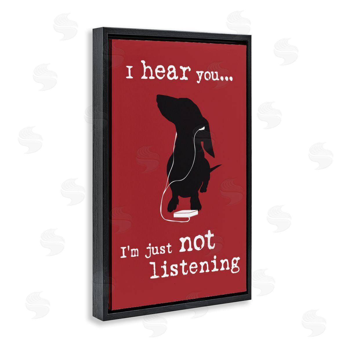 Dog Is Good Not Listening Dog Headphones Black Floating Frame Canvas Wall Art Print