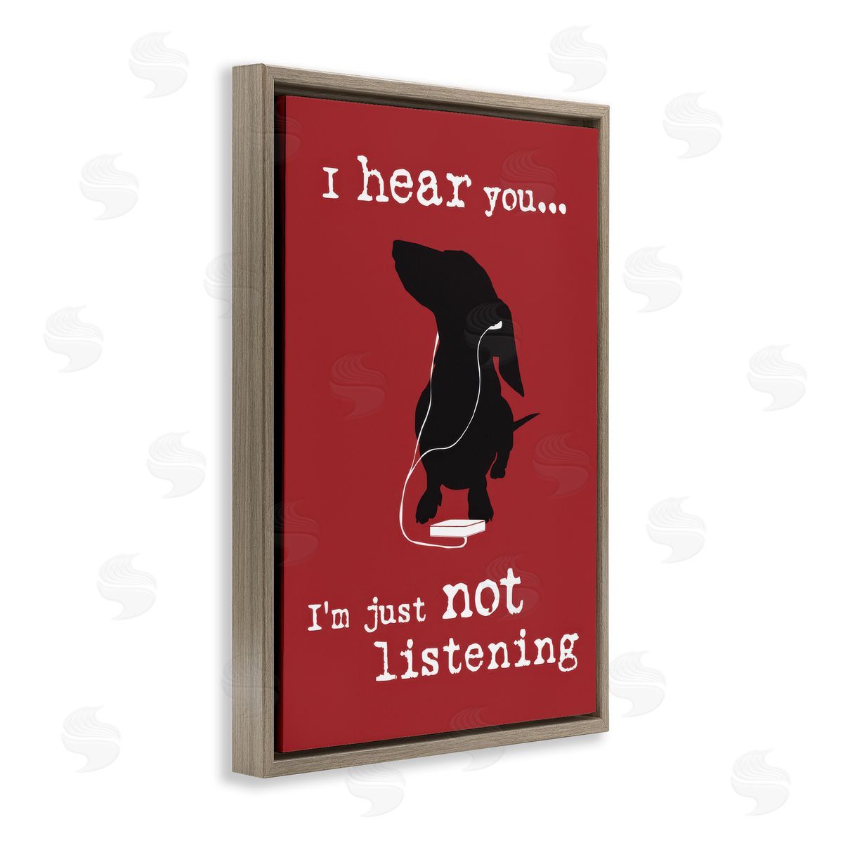 Dog Is Good Not Listening Dog Headphones Brown Floating Frame Canvas Wall Art Print