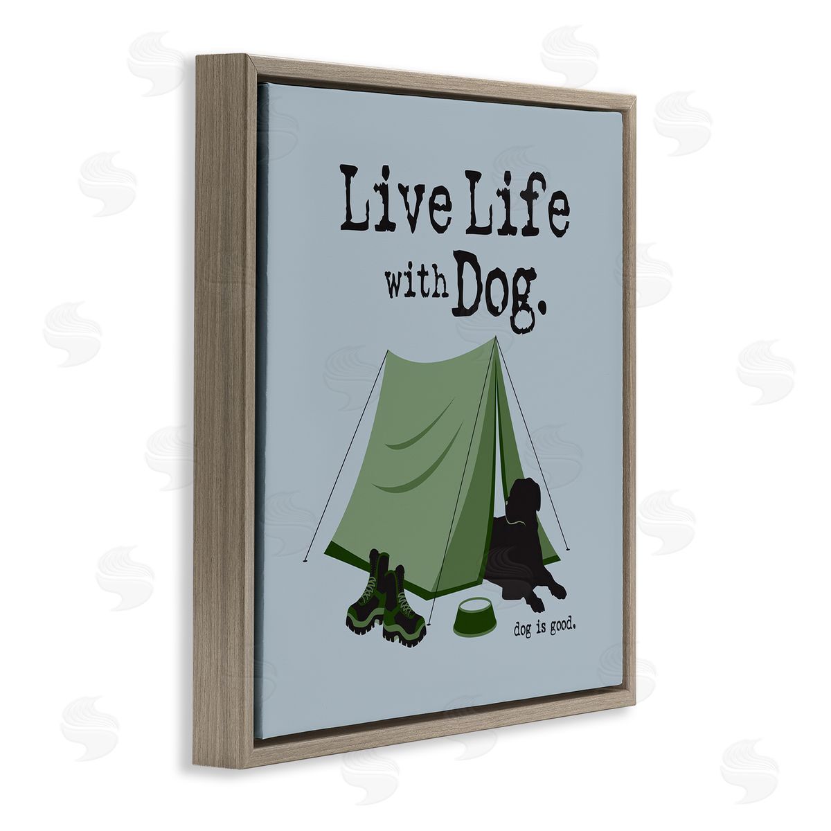 Dog Is Good Camping with Dog Brown Floating Frame Canvas Wall Art Print