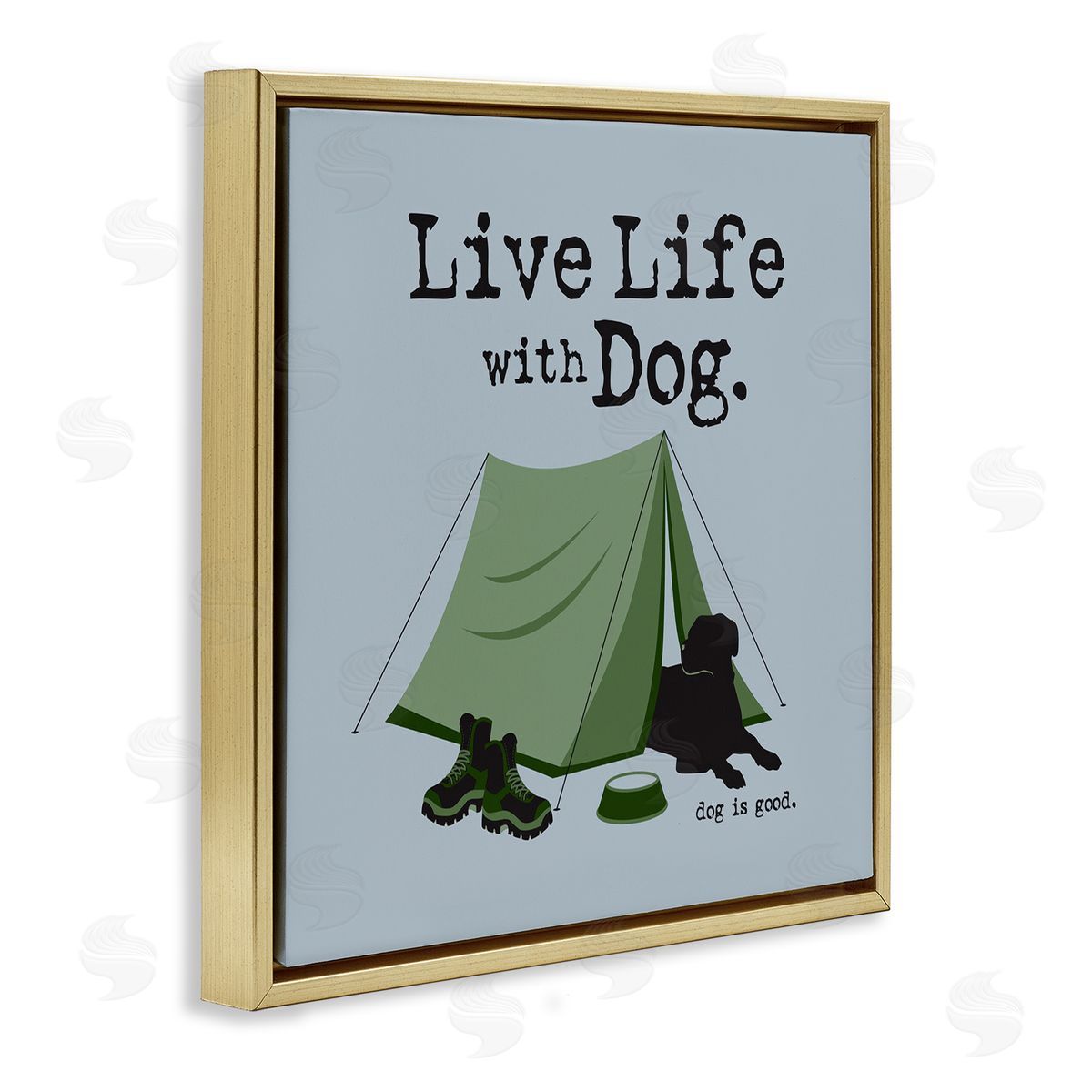 Dog Is Good Camping with Dog Gold Floating Frame Canvas Wall Art Print
