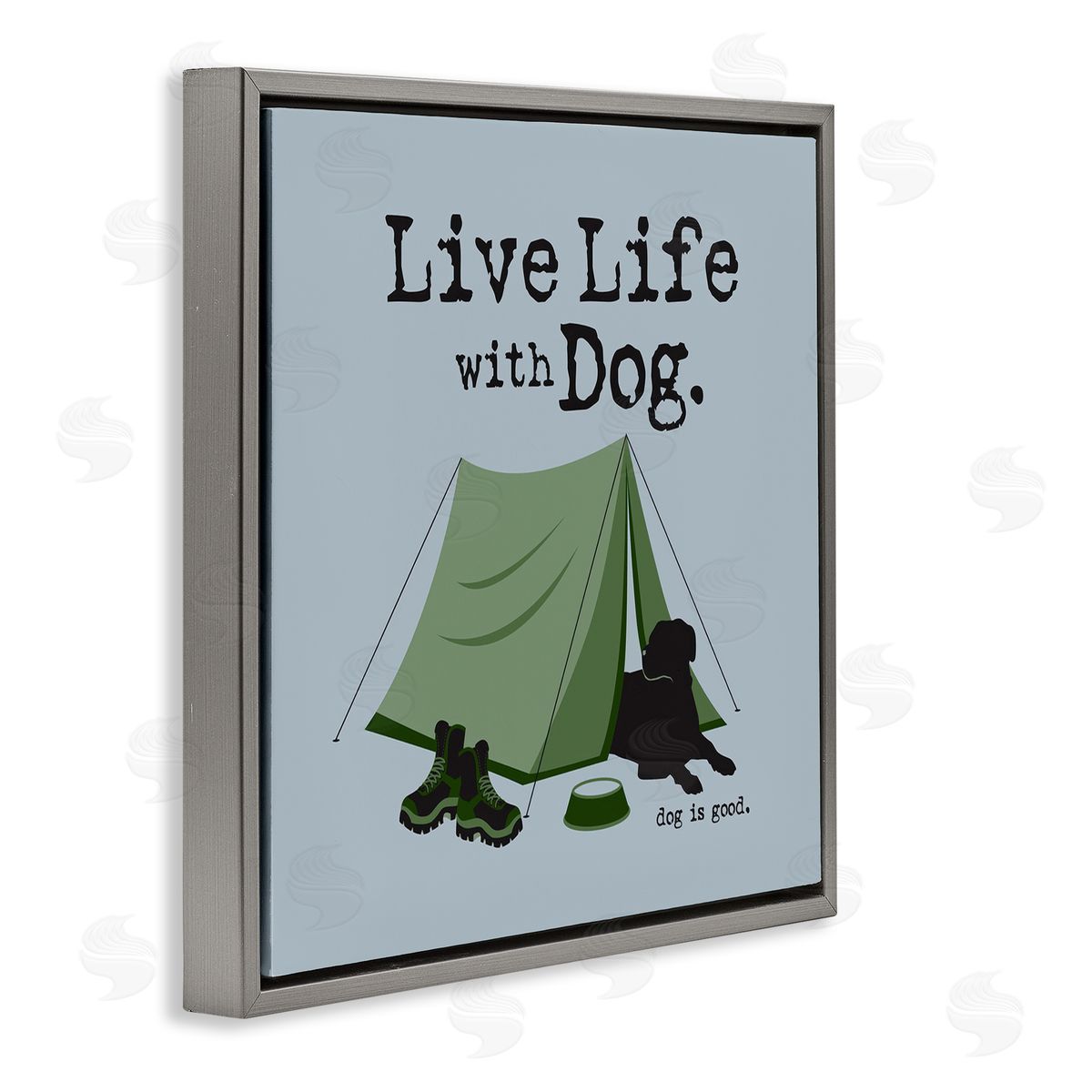 Dog Is Good Camping with Dog Gray Floating Frame Canvas Wall Art Print