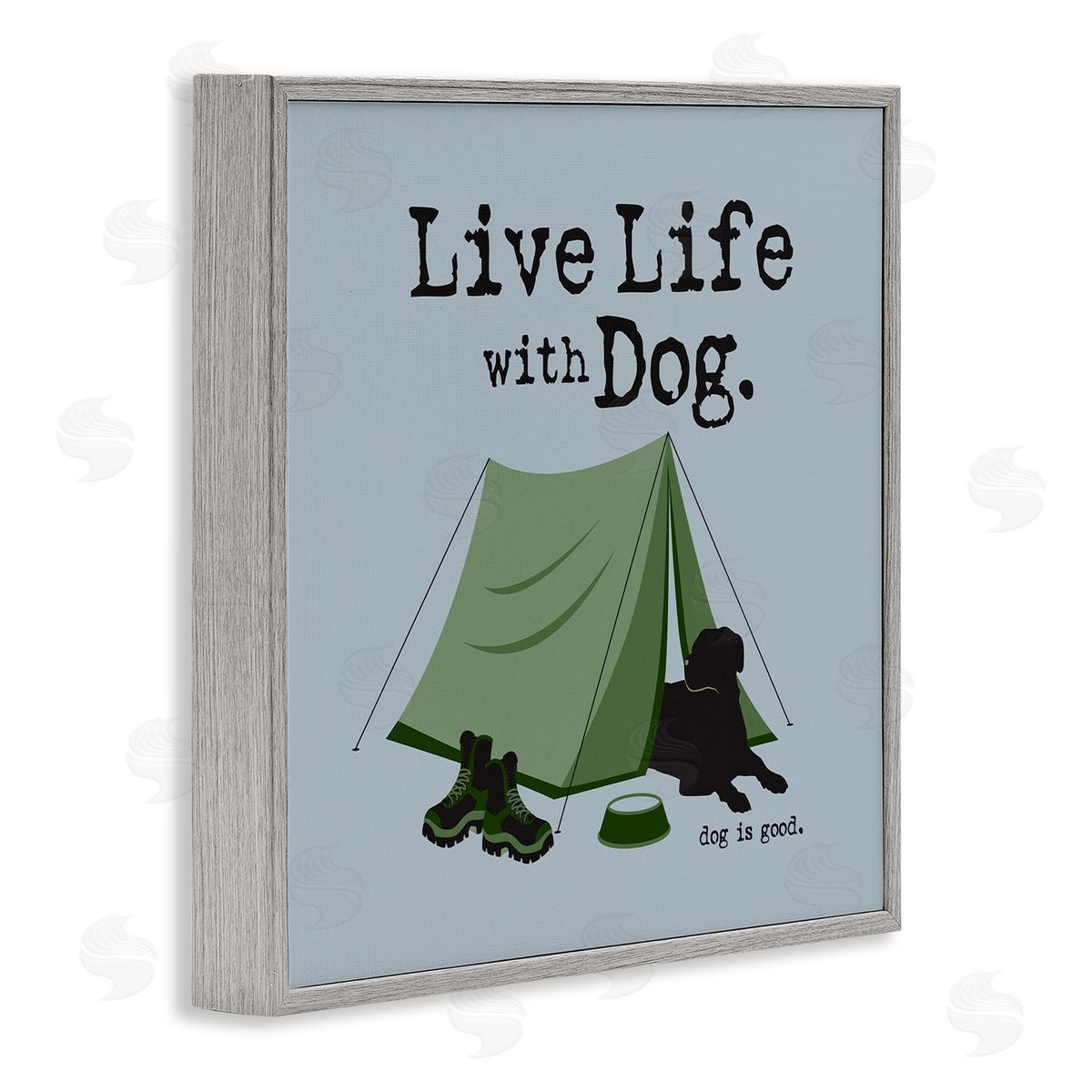 Dog Is Good Camping with Dog Gray Framed Giclee Wall Art Print