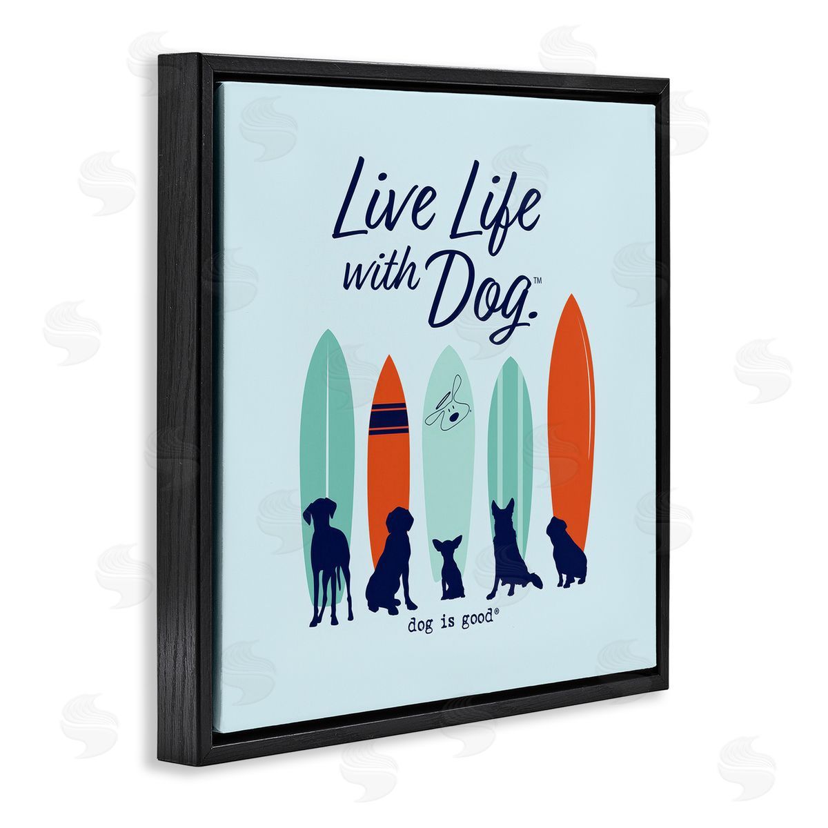 Dog Is Good Surfboards & Dogs Phrase Black Floating Frame Canvas Wall Art Print