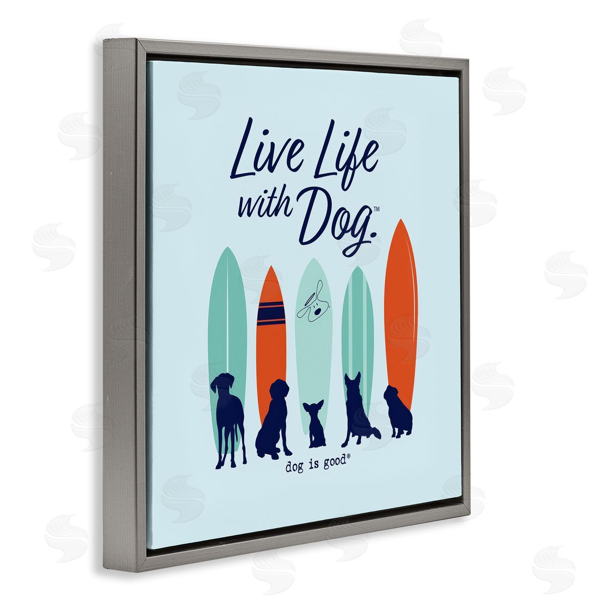Dog Is Good Surfboards & Dogs Phrase Gray Floating Frame Canvas Wall Art Print