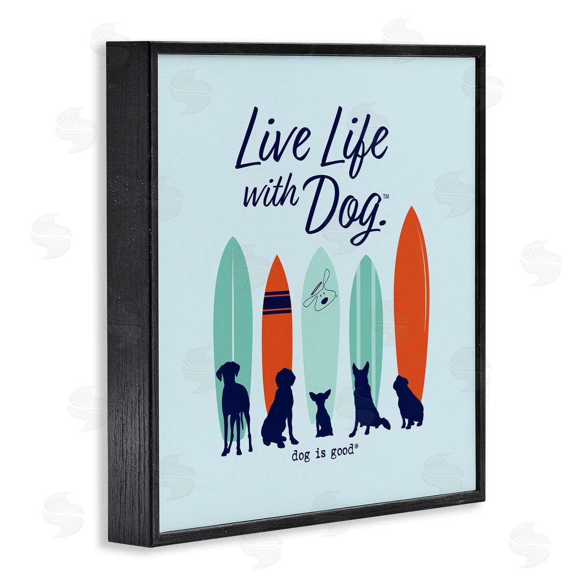 Dog Is Good Surfboards & Dogs Phrase Black Framed Giclee Wall Art Print