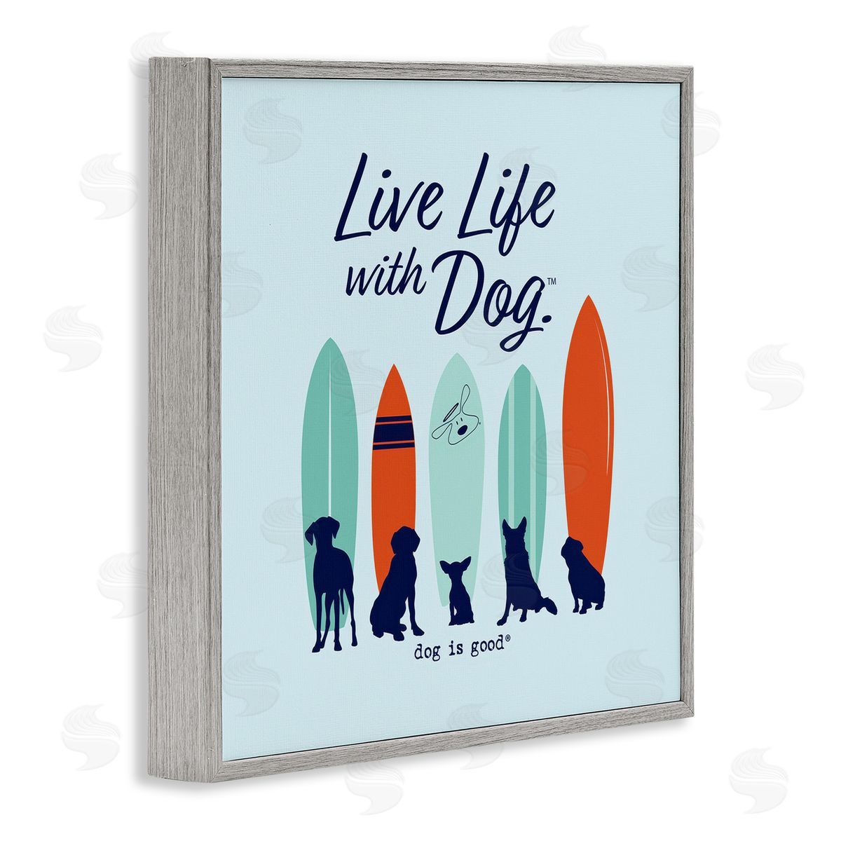 Dog Is Good Surfboards & Dogs Phrase Gray Framed Giclee Wall Art Print