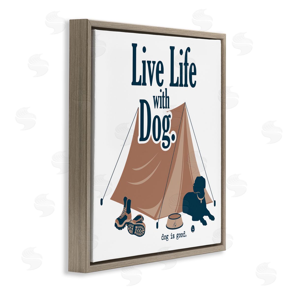 Dog Is Good Camping Life with Dog Brown Floating Frame Canvas Wall Art Print
