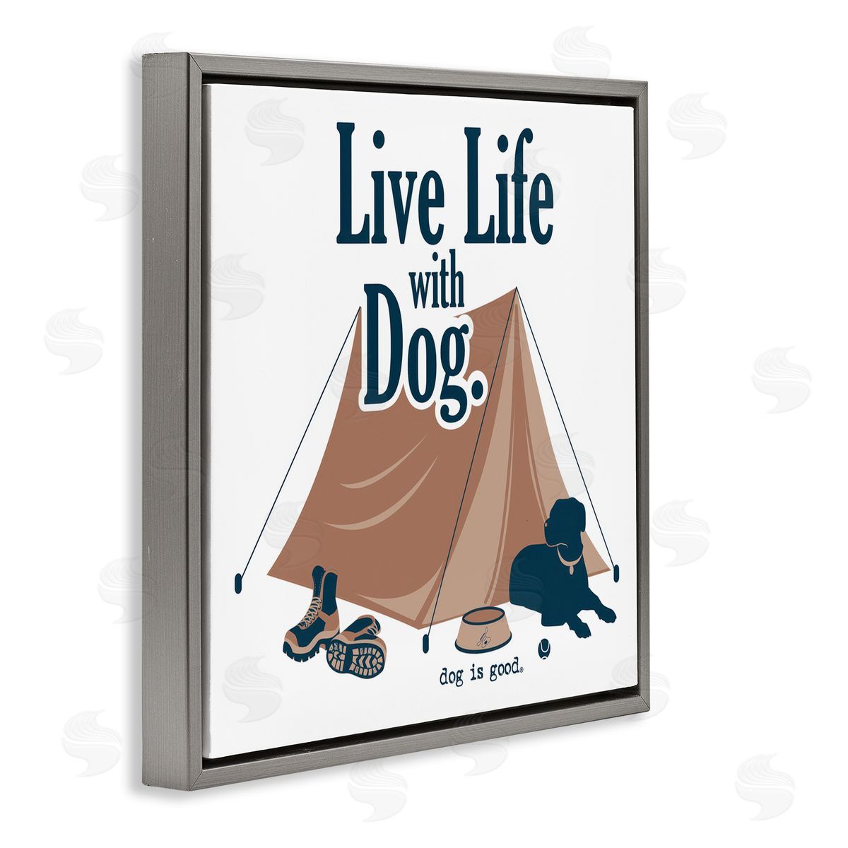 Dog Is Good Camping Life with Dog Gray Floating Frame Canvas Wall Art Print