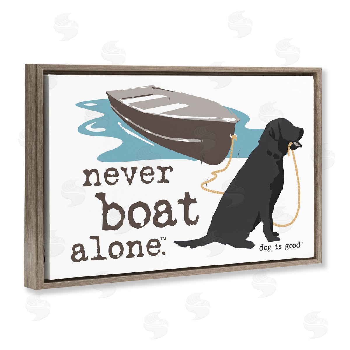 Dog Is Good Never Boat Alone Dog Brown Floating Frame Canvas Wall Art Print