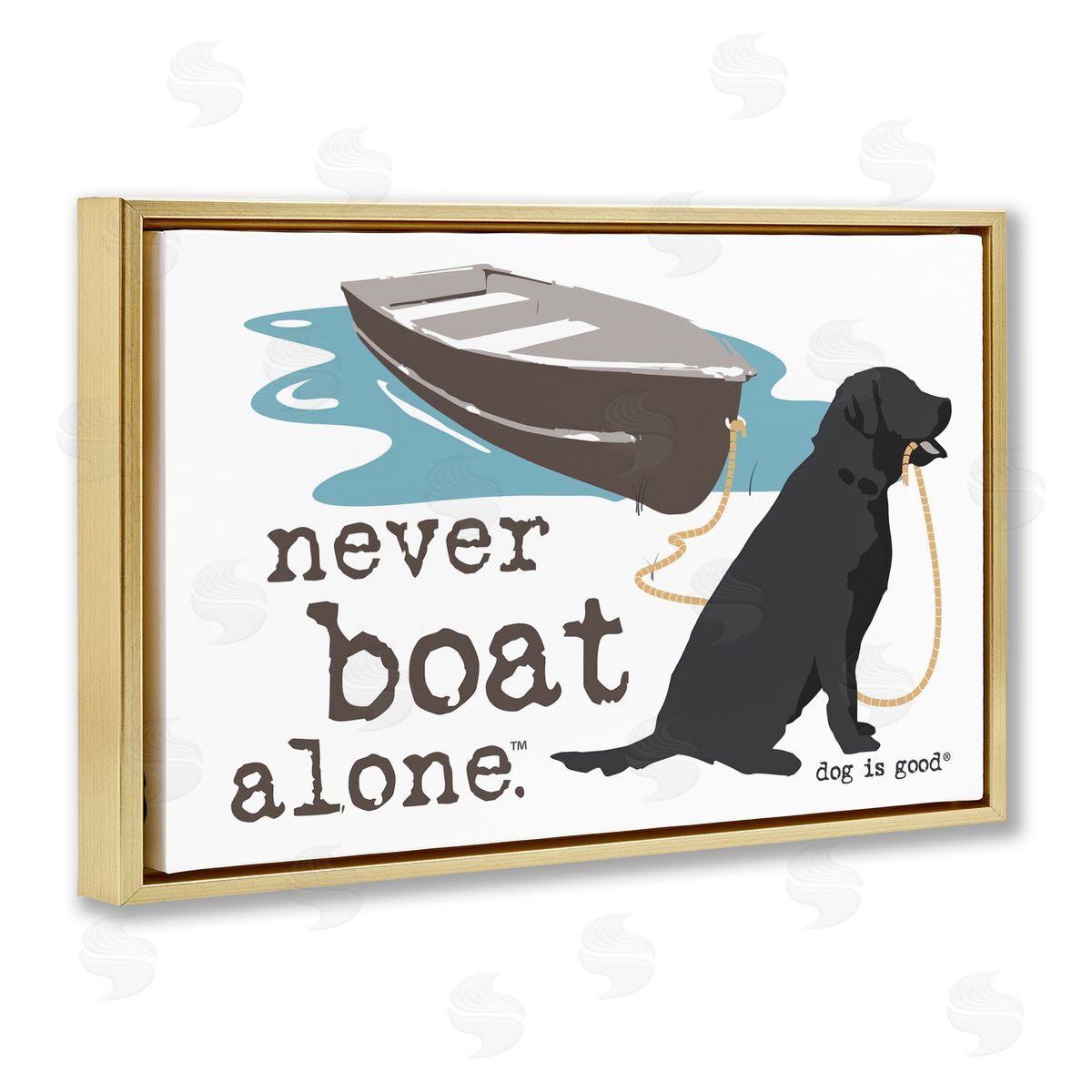 Dog Is Good Never Boat Alone Dog Gold Floating Frame Canvas Wall Art Print