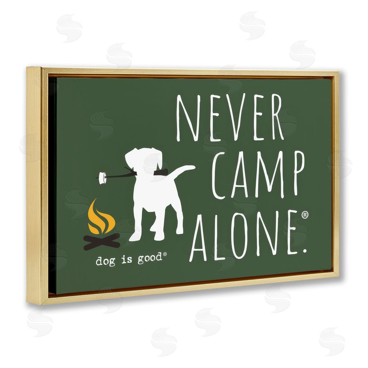 Dog Is Good Never Camp Alone Gold Floating Frame Canvas Wall Art Print