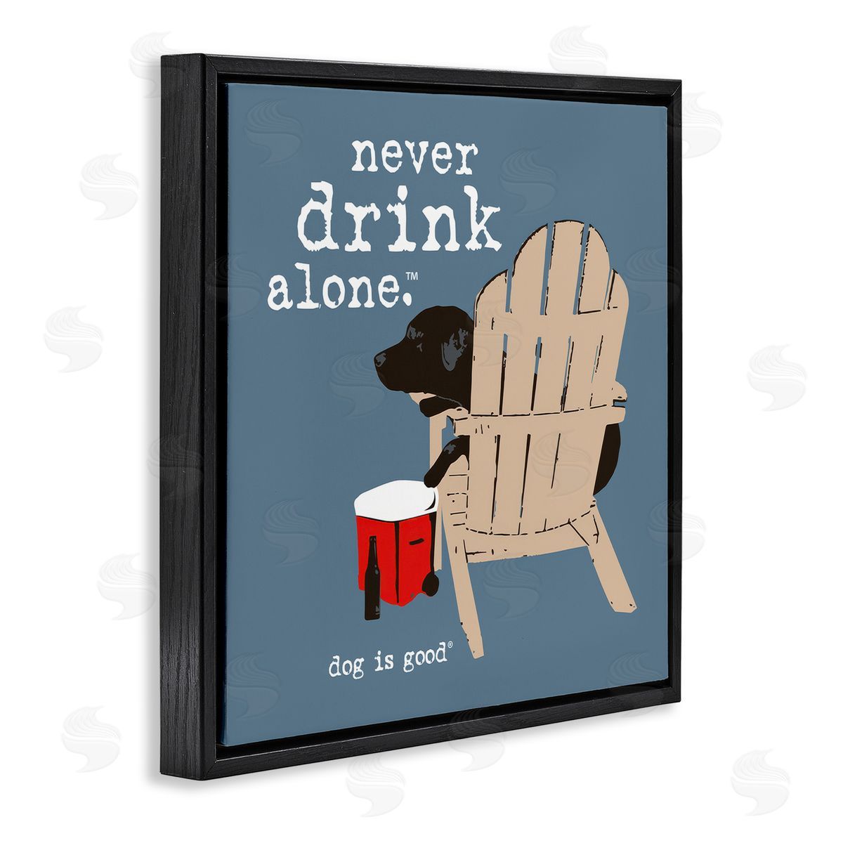 Dog Is Good Never Drink Alone Phrase Black Floating Frame Canvas Wall Art Print