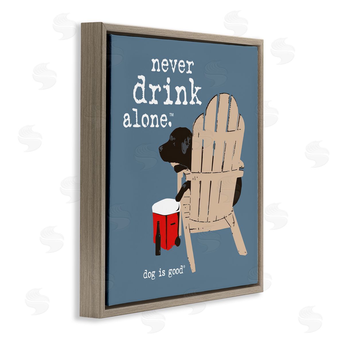 Dog Is Good Never Drink Alone Phrase Brown Floating Frame Canvas Wall Art Print