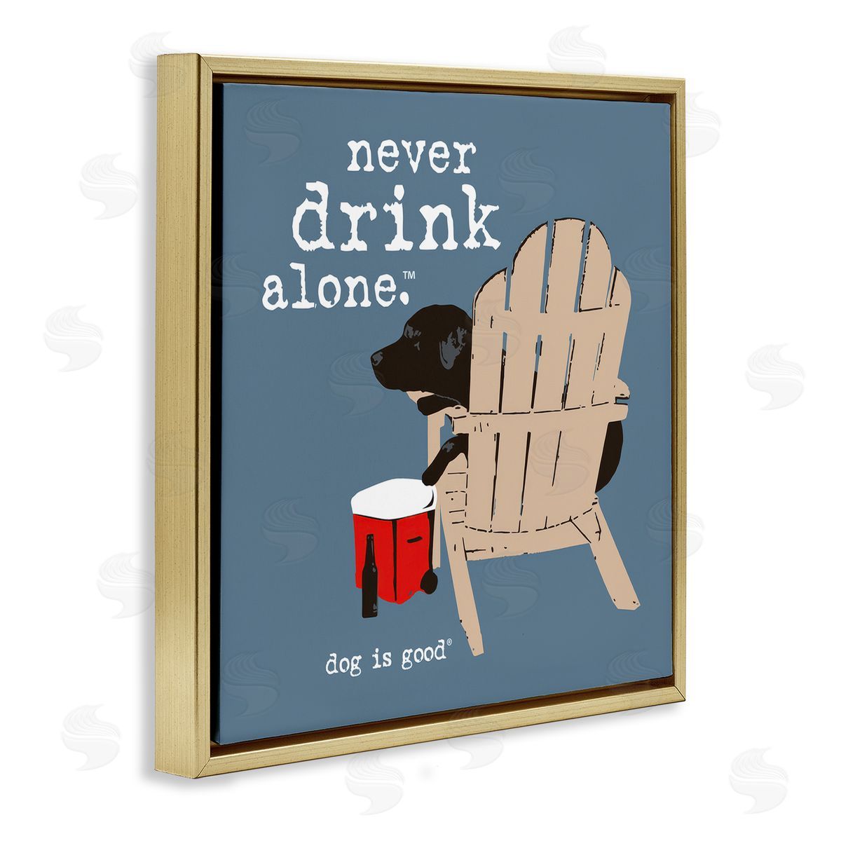 Dog Is Good Never Drink Alone Phrase Gold Floating Frame Canvas Wall Art Print