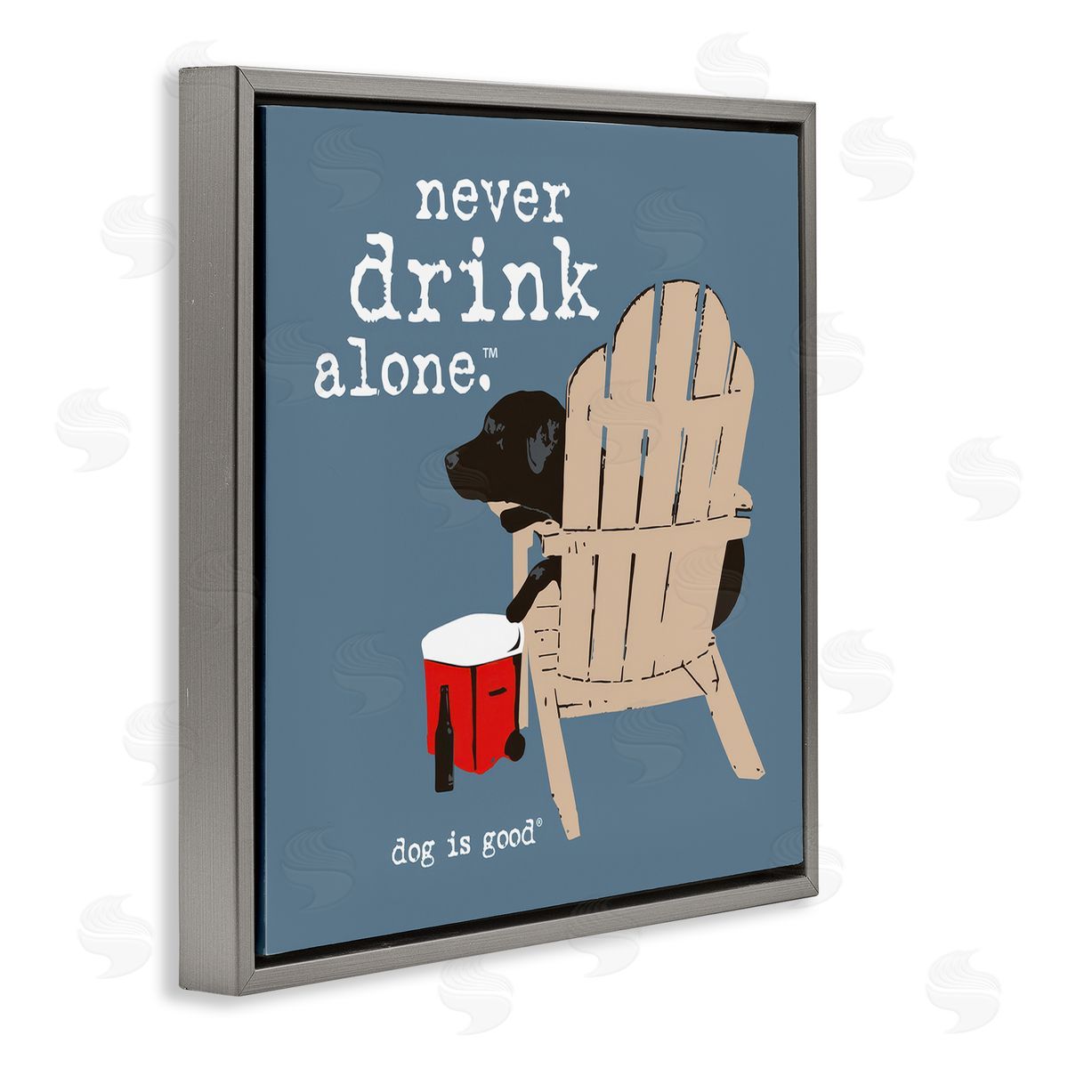 Dog Is Good Never Drink Alone Phrase Gray Floating Frame Canvas Wall Art Print