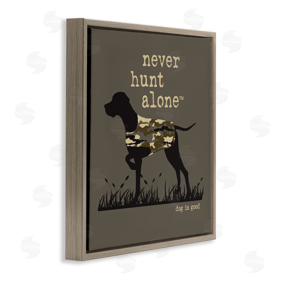 Dog Is Good Never Hunt Alone Dog Brown Floating Frame Canvas Wall Art Print