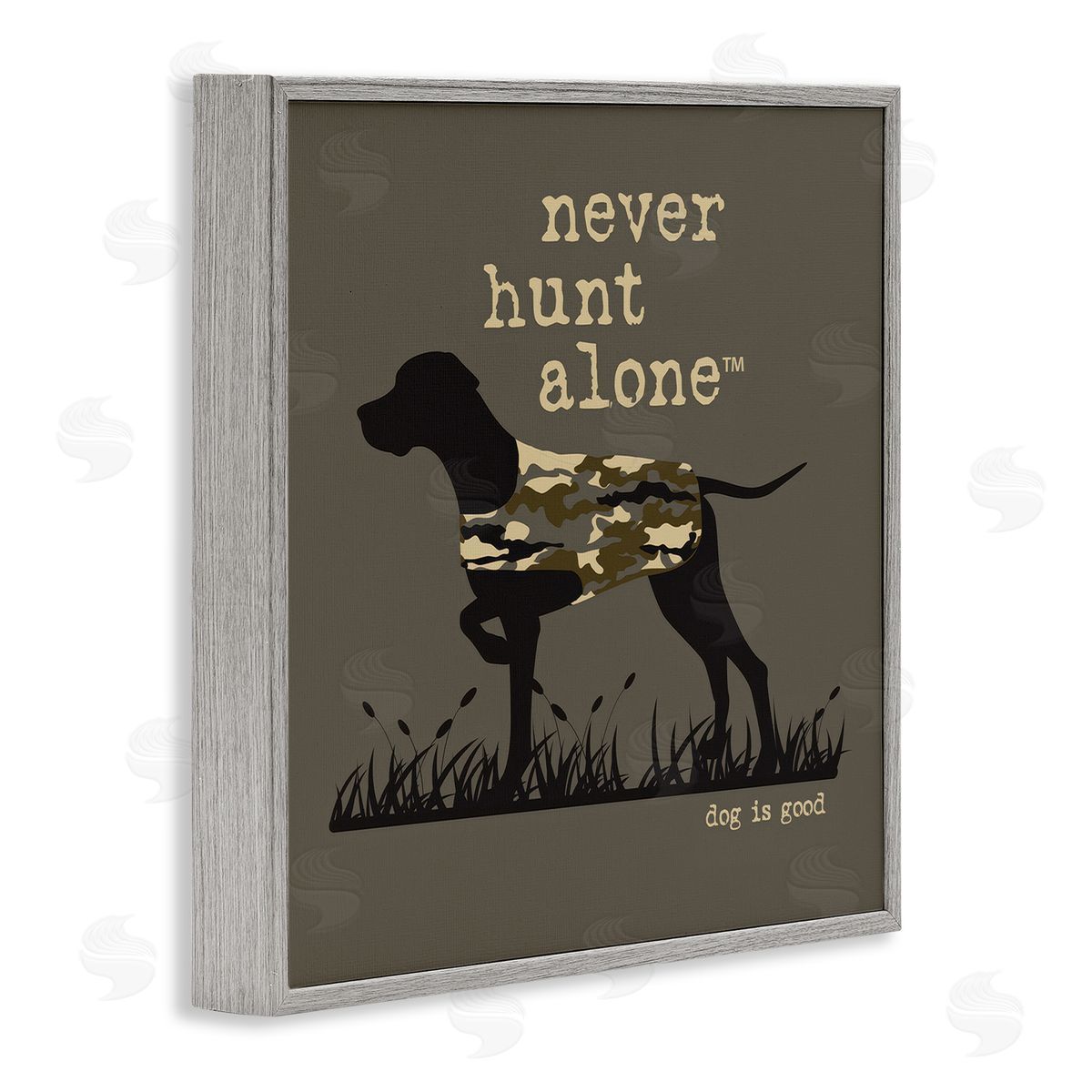 Dog Is Good Never Hunt Alone Dog Gray Framed Giclee Wall Art Print