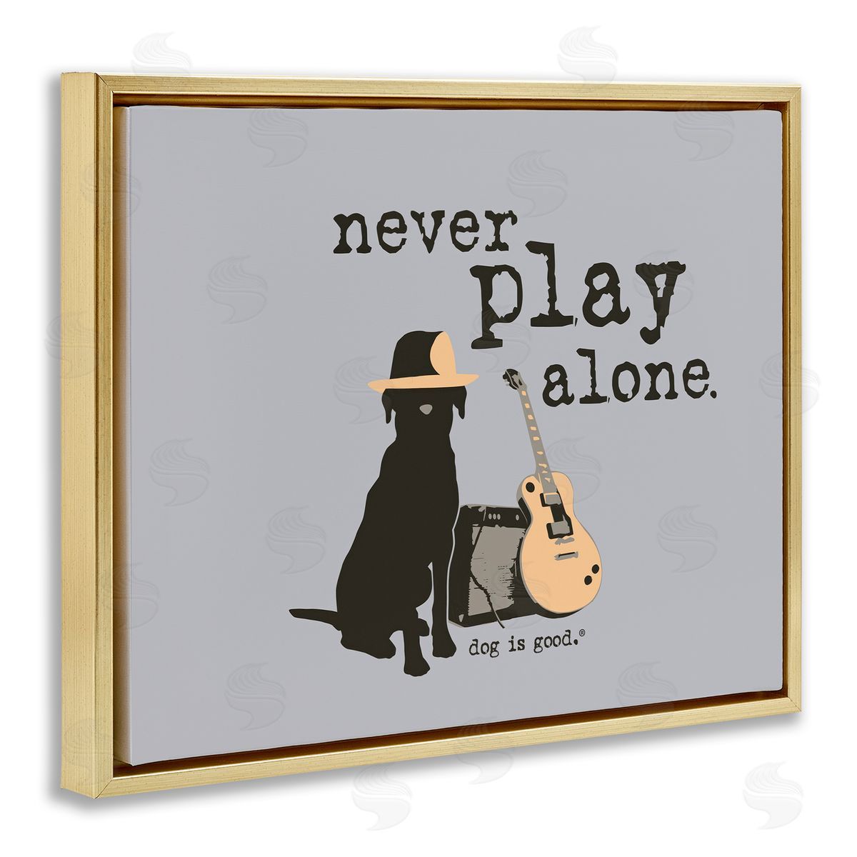 Never Play Alone with Dog Gold Floating Frame Canvas Wall Art, Home Decor by Dog Is Good