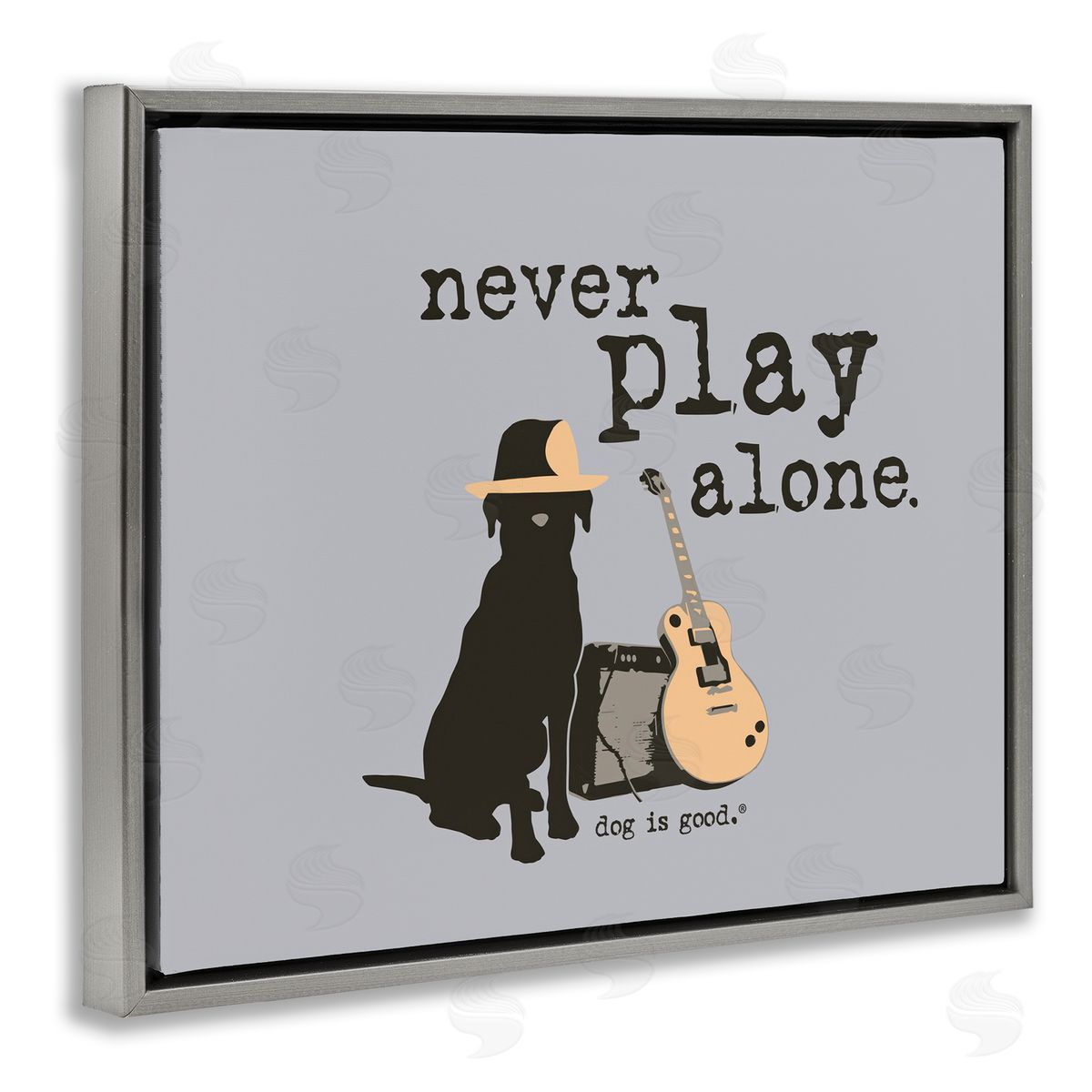 Never Play Alone with Dog Grey Floating Frame Canvas Wall Art, Home Decor by Dog Is Good