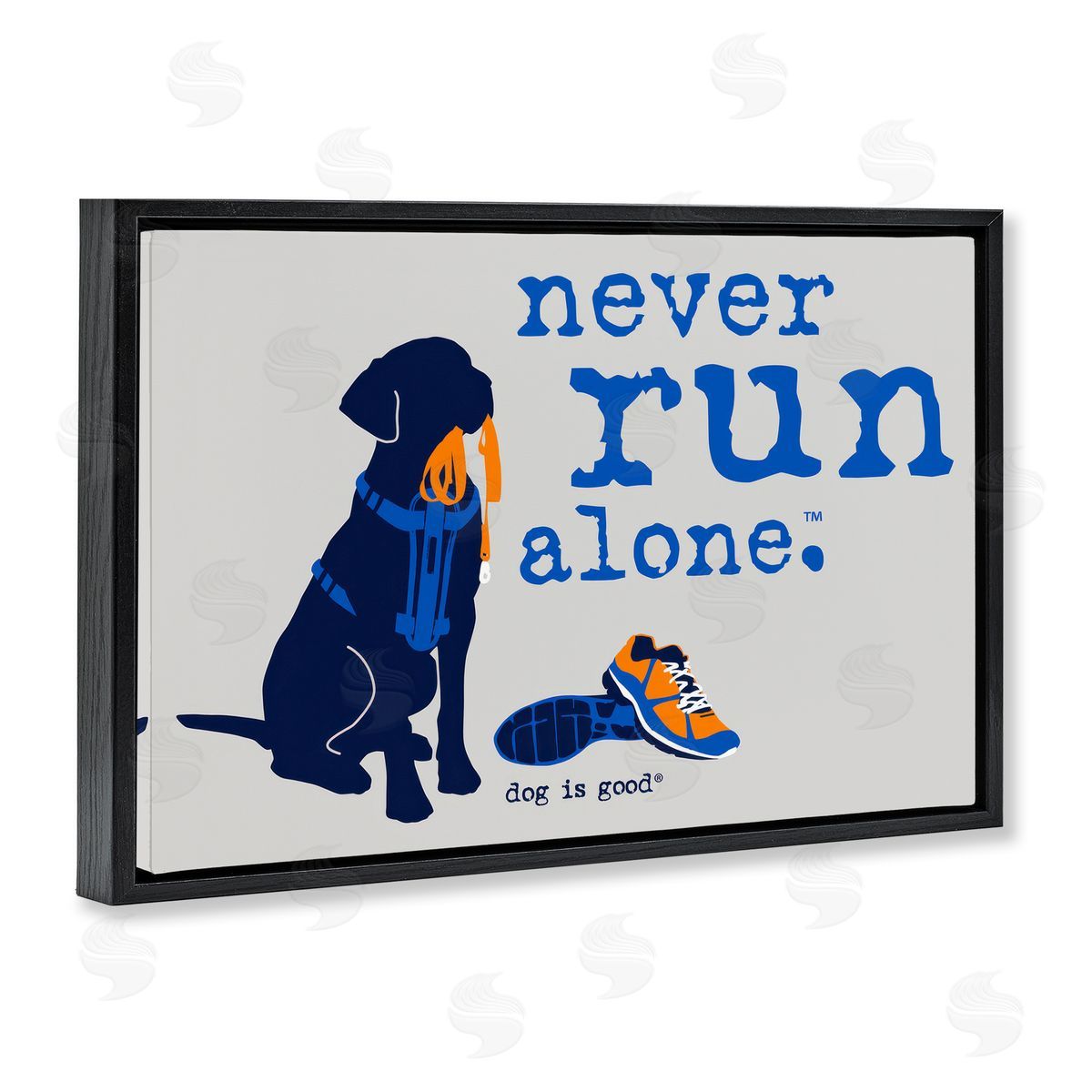 Dog Is Good Never Run Alone Dog Black Floating Frame Canvas Wall Art Print
