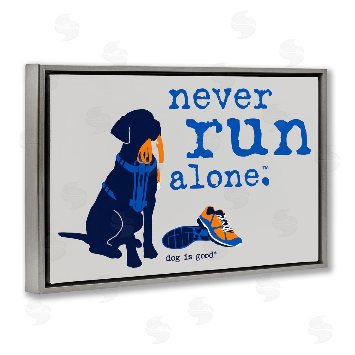 Dog Is Good Never Run Alone Dog Gray Floating Frame Canvas Wall Art Print