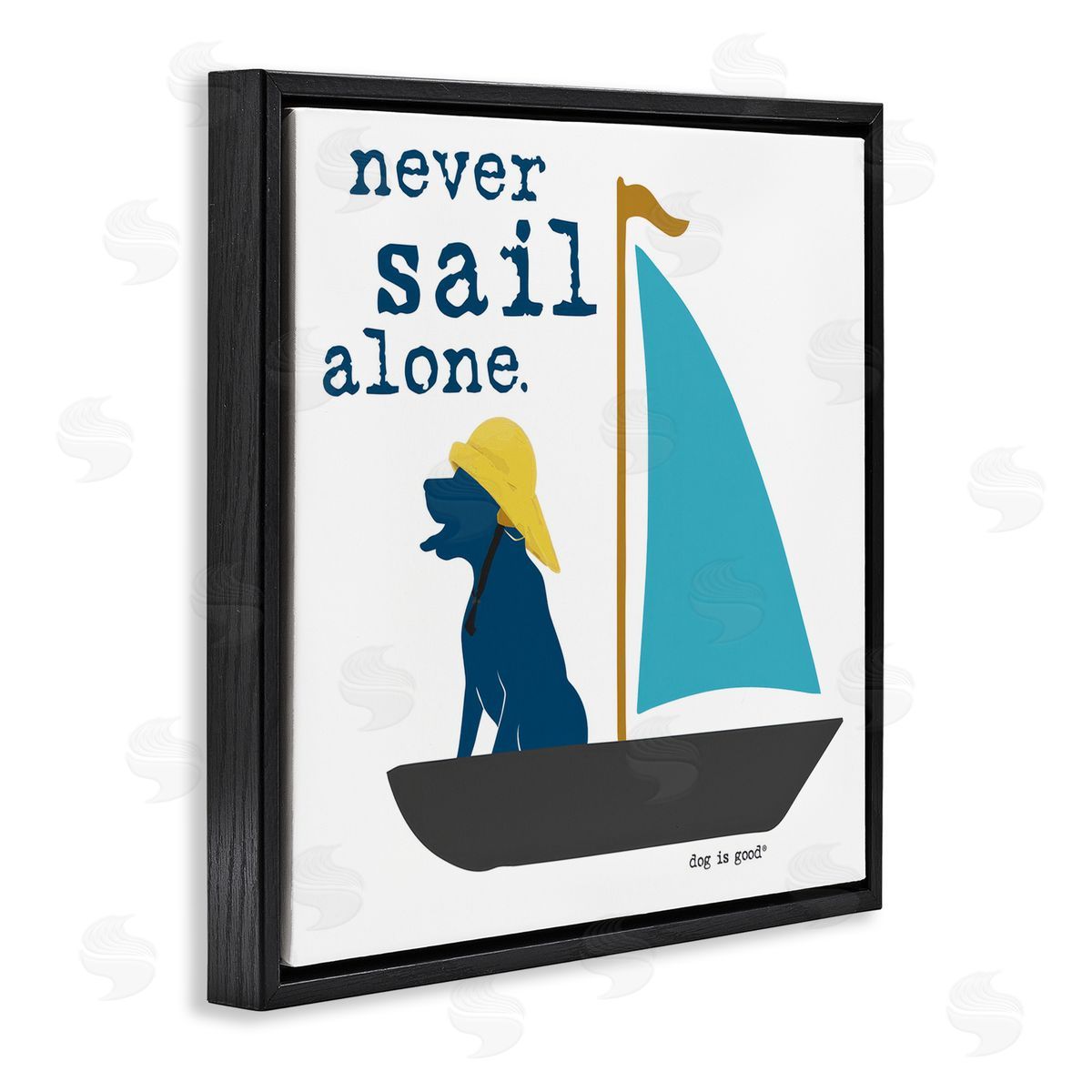 Dog Is Good Never Sail Alone Dog Black Floating Frame Canvas Wall Art Print