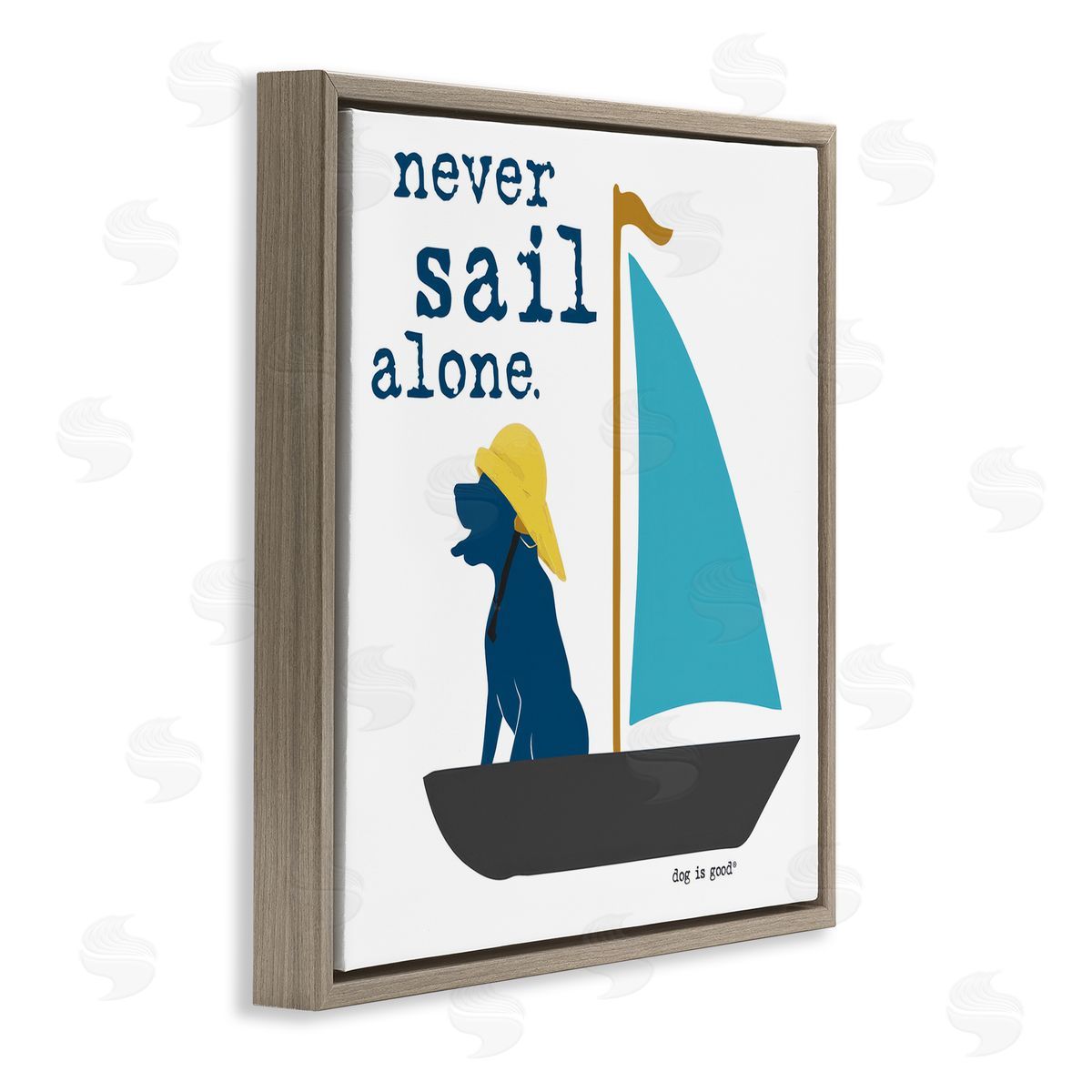 Dog Is Good Never Sail Alone Dog Brown Floating Frame Canvas Wall Art Print