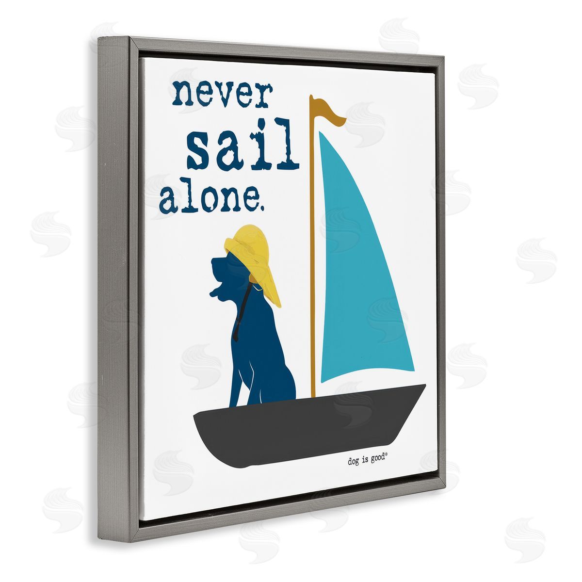Dog Is Good Never Sail Alone Dog Gray Floating Frame Canvas Wall Art Print
