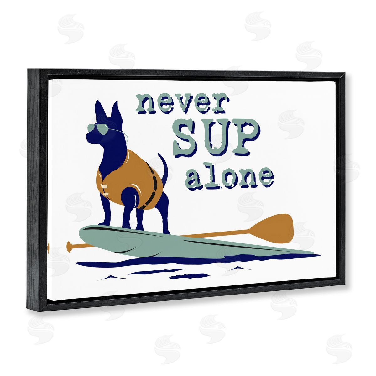 Dog Is Good Never Paddleboard Alone Dog Black Floating Frame Canvas Wall Art Print