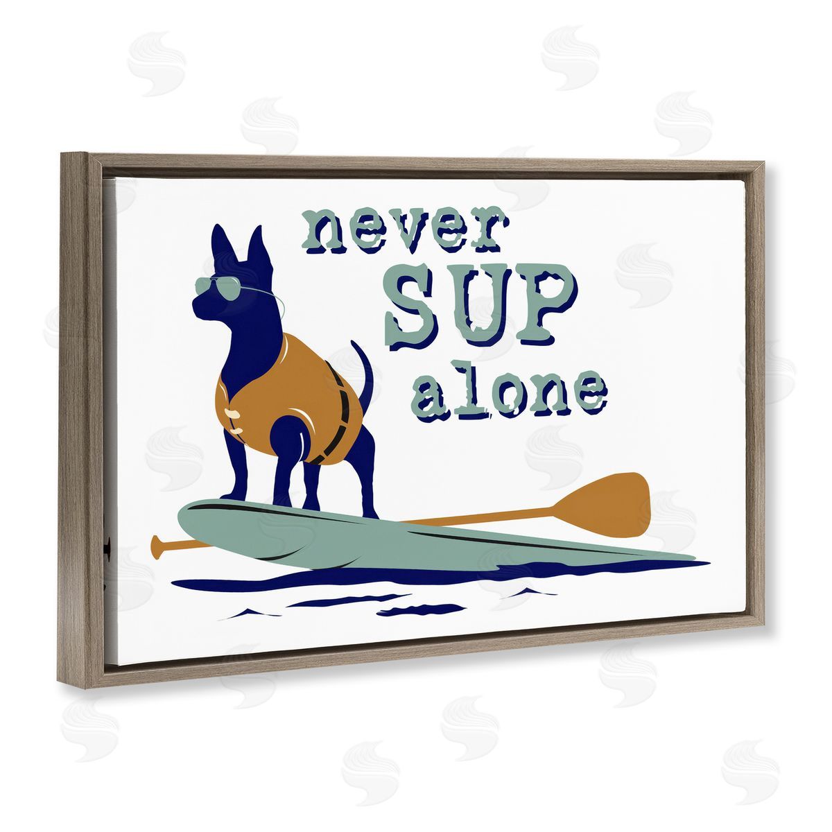 Dog Is Good Never Paddleboard Alone Dog Brown Floating Frame Canvas Wall Art Print