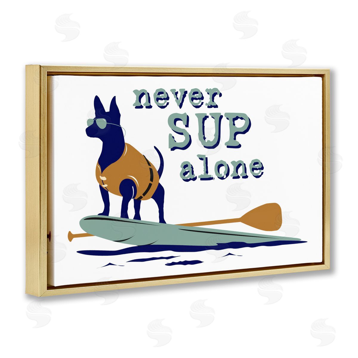 Dog Is Good Never Paddleboard Alone Dog Gold Floating Frame Canvas Wall Art Print
