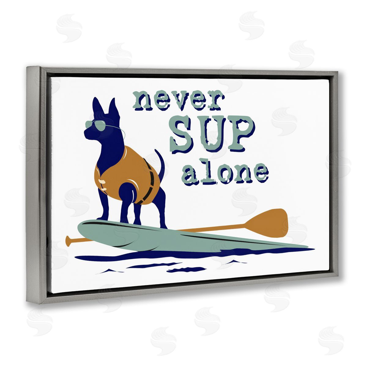 Dog Is Good Never Paddleboard Alone Dog Gray Floating Frame Canvas Wall Art Print