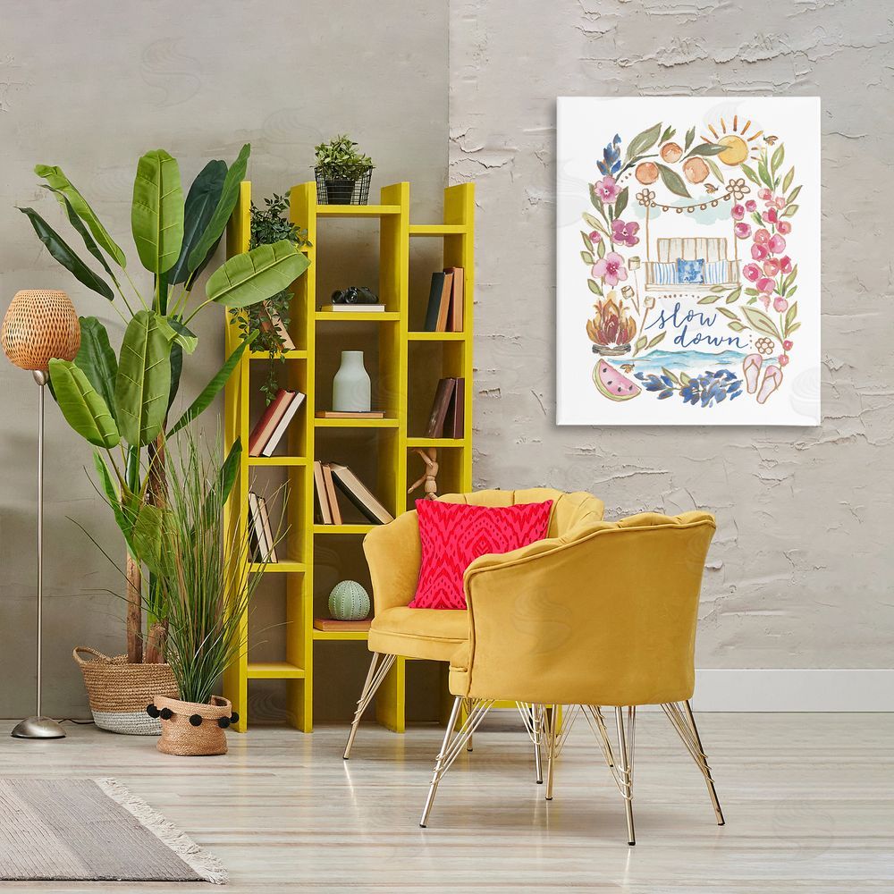 Blue Chair Blessing Slow Down Summer Florals Canvas Wall Art Print in Room
