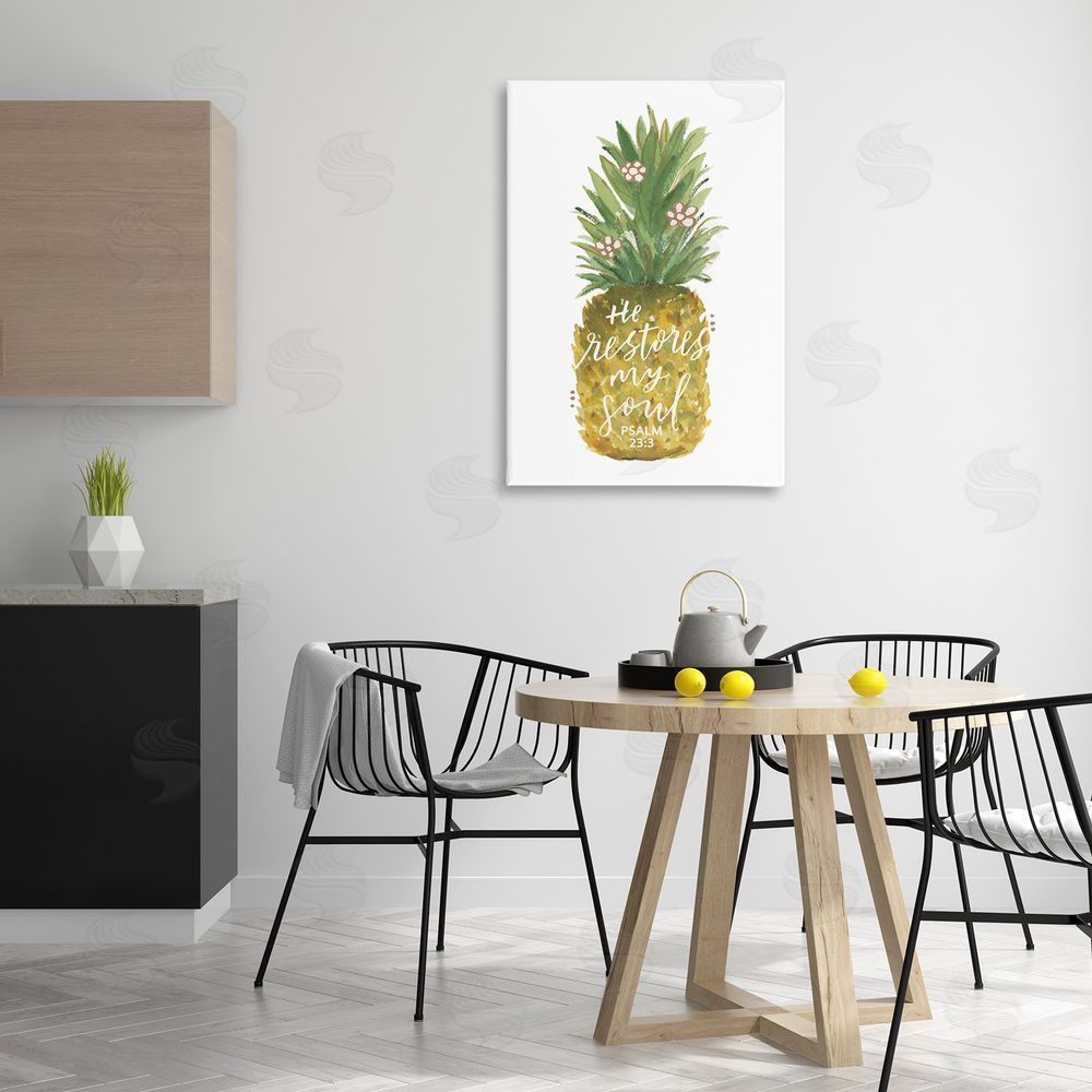 Blue Chair Blessing Restores My Soul Pineapple Canvas Wall Art Print in Room