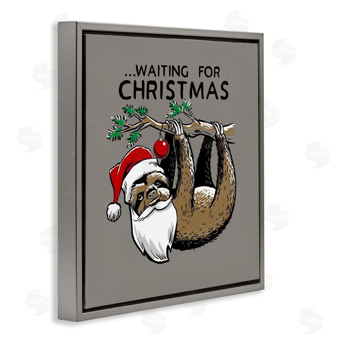 Santa Christmas Sloth Grey Floating Frame Canvas Wall Art, Home Decor by Jedco Brands, Inc.