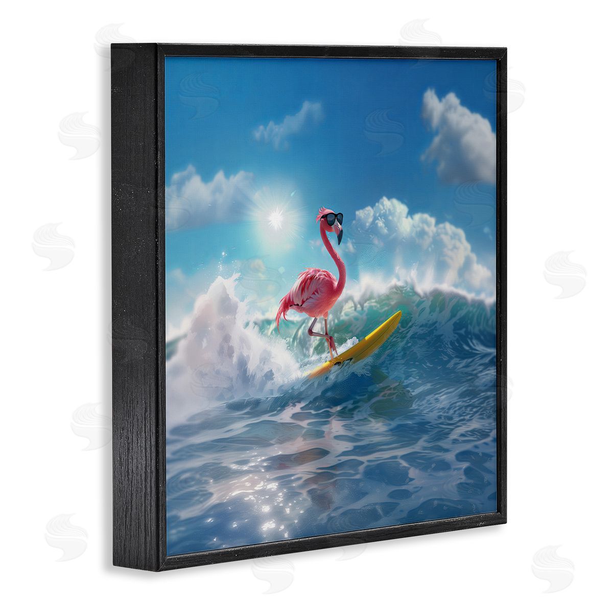 Jim Baldwin Flamingo Surfing White Caps Black Framed Giclee Wall Art Print