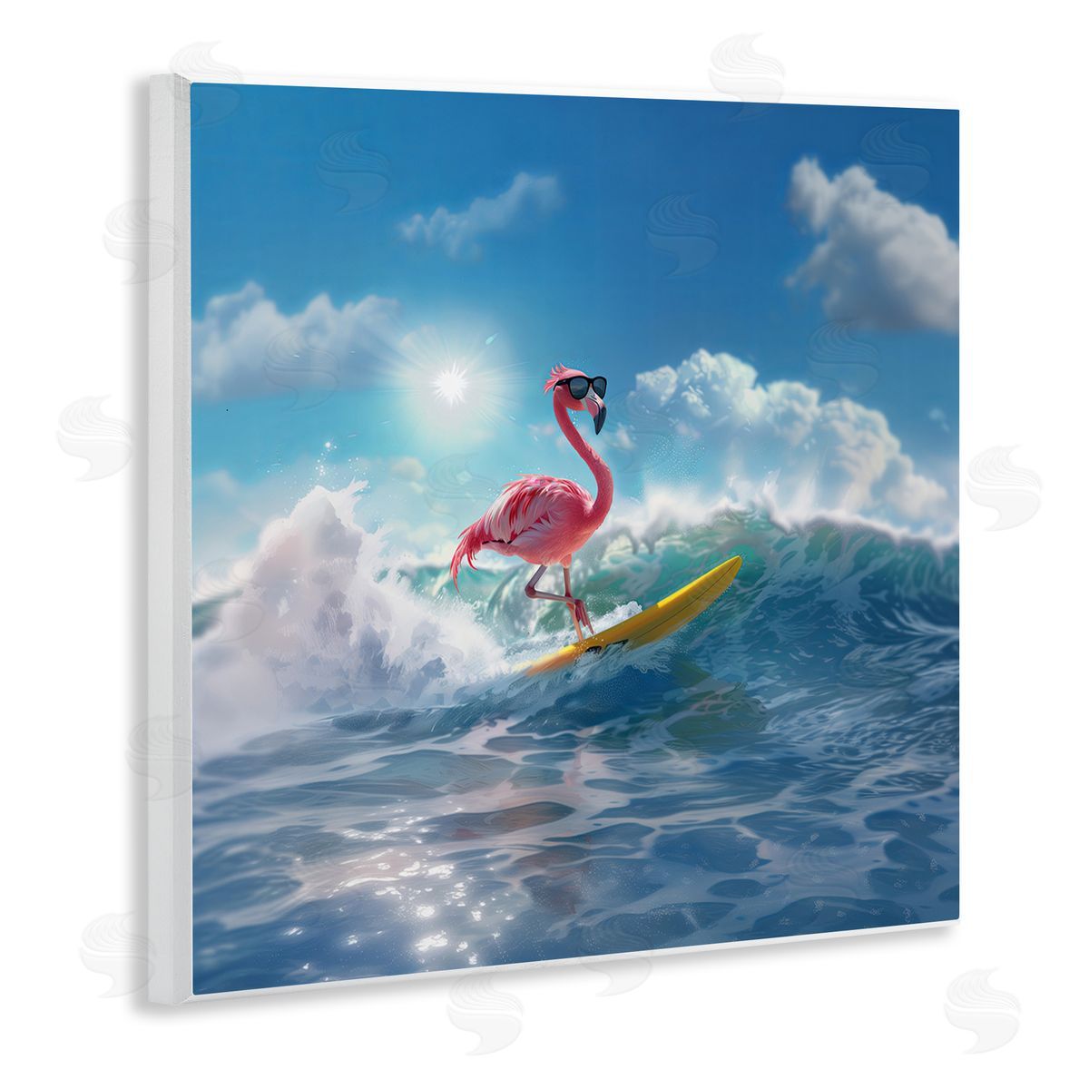 Jim Baldwin Flamingo Surfing White Caps Wooden Wall Plaque Art Print