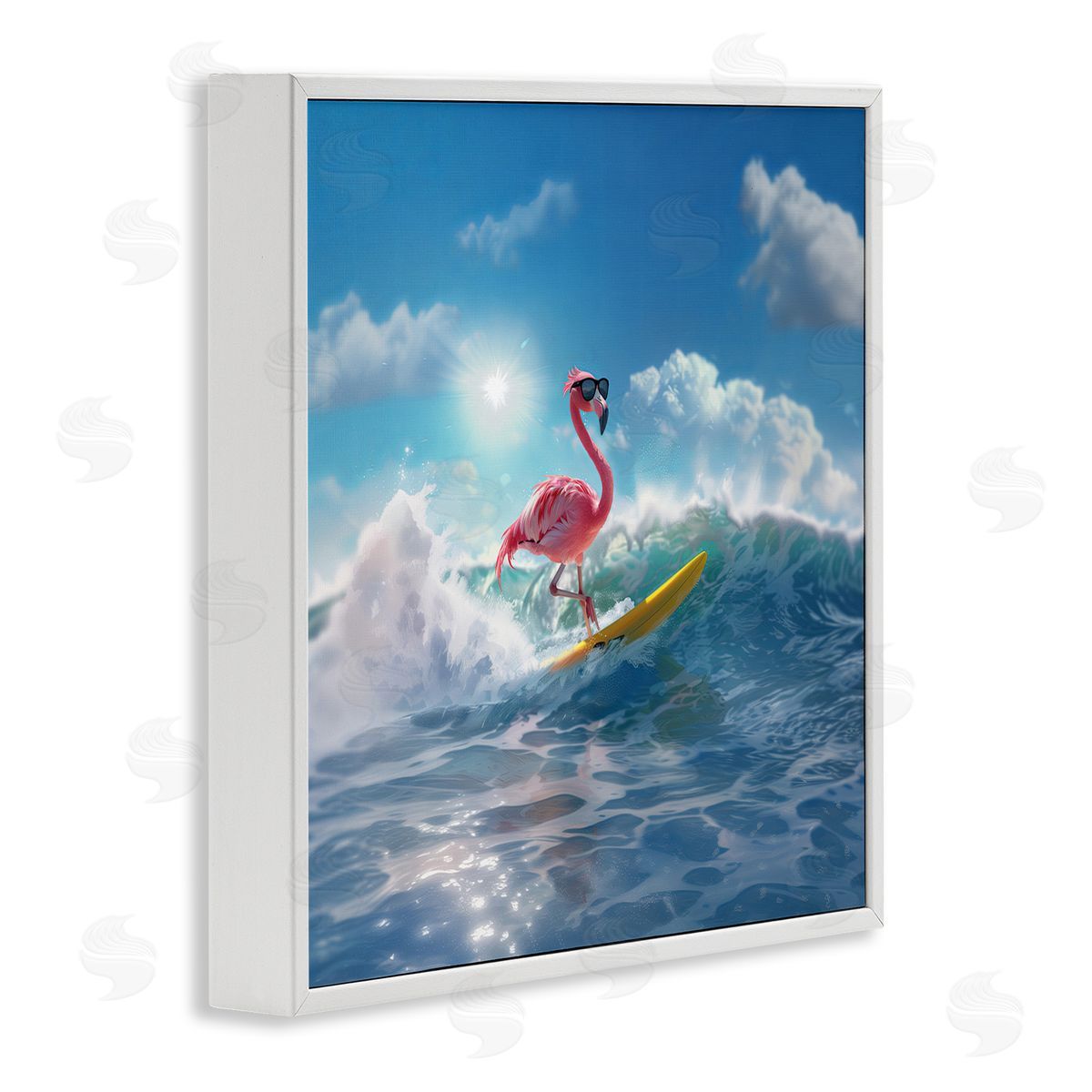 Jim Baldwin Flamingo Surfing White Caps White Framed Giclee Wall Art Print