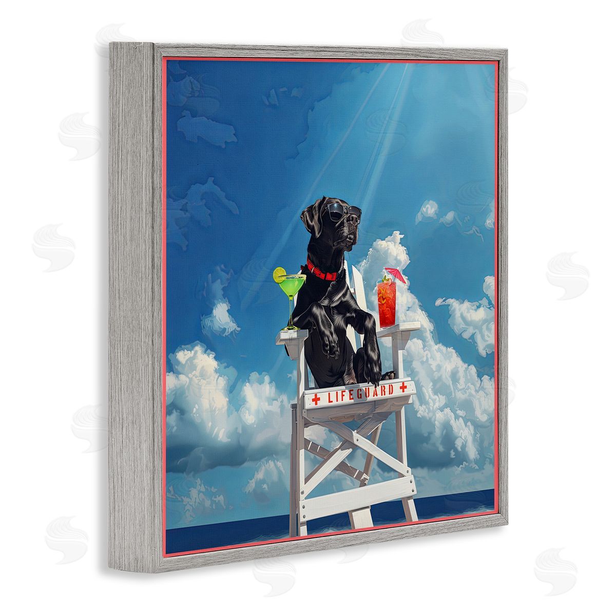 Jim Baldwin Guard Dog Lifeguard Gray Framed Giclee Wall Art Print