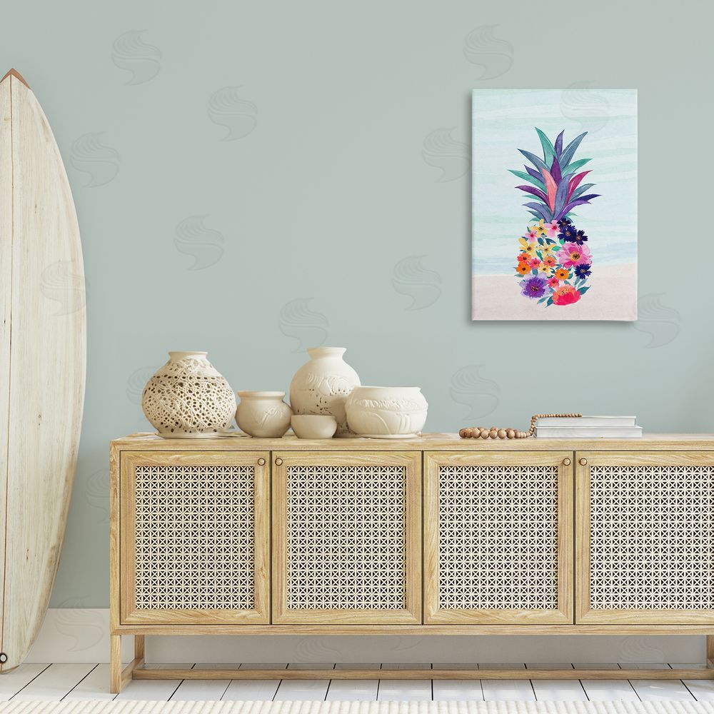 JJ Design House LLC Floral Pineapple Beach Canvas Wall Art Print in Room