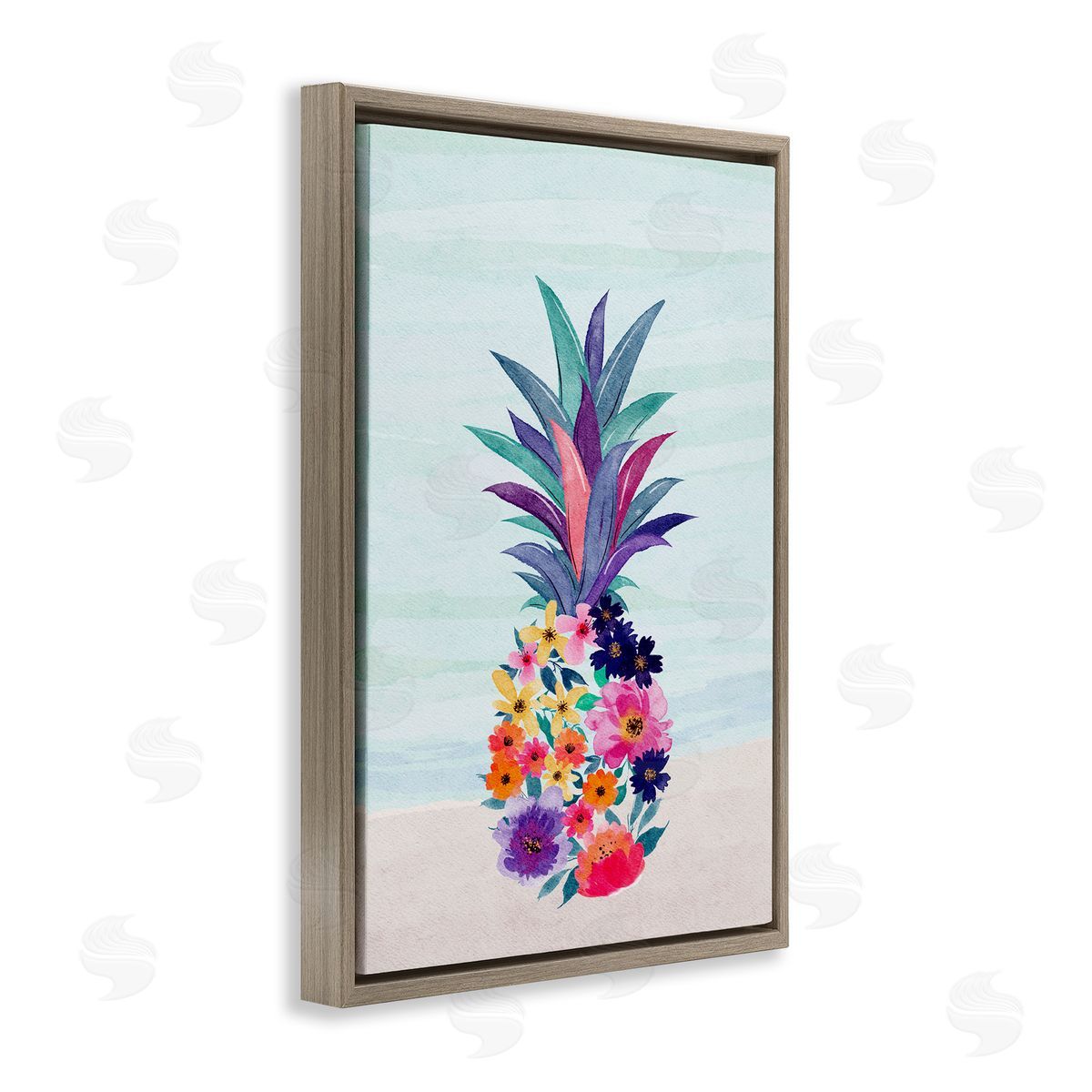 JJ Design House LLC Floral Pineapple Beach Brown Floating Frame Canvas Wall Art Print