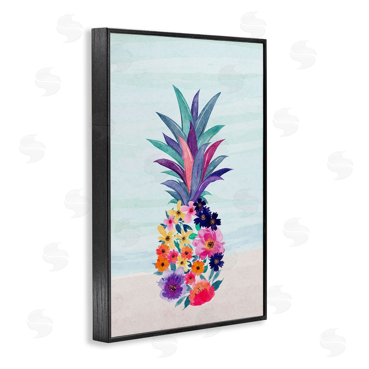 JJ Design House LLC Floral Pineapple Beach Black Framed Giclee Wall Art Print