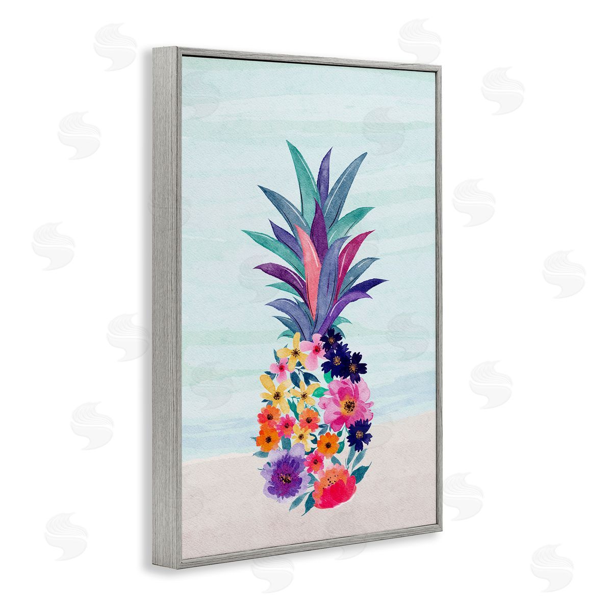 JJ Design House LLC Floral Pineapple Beach Gray Framed Giclee Wall Art Print