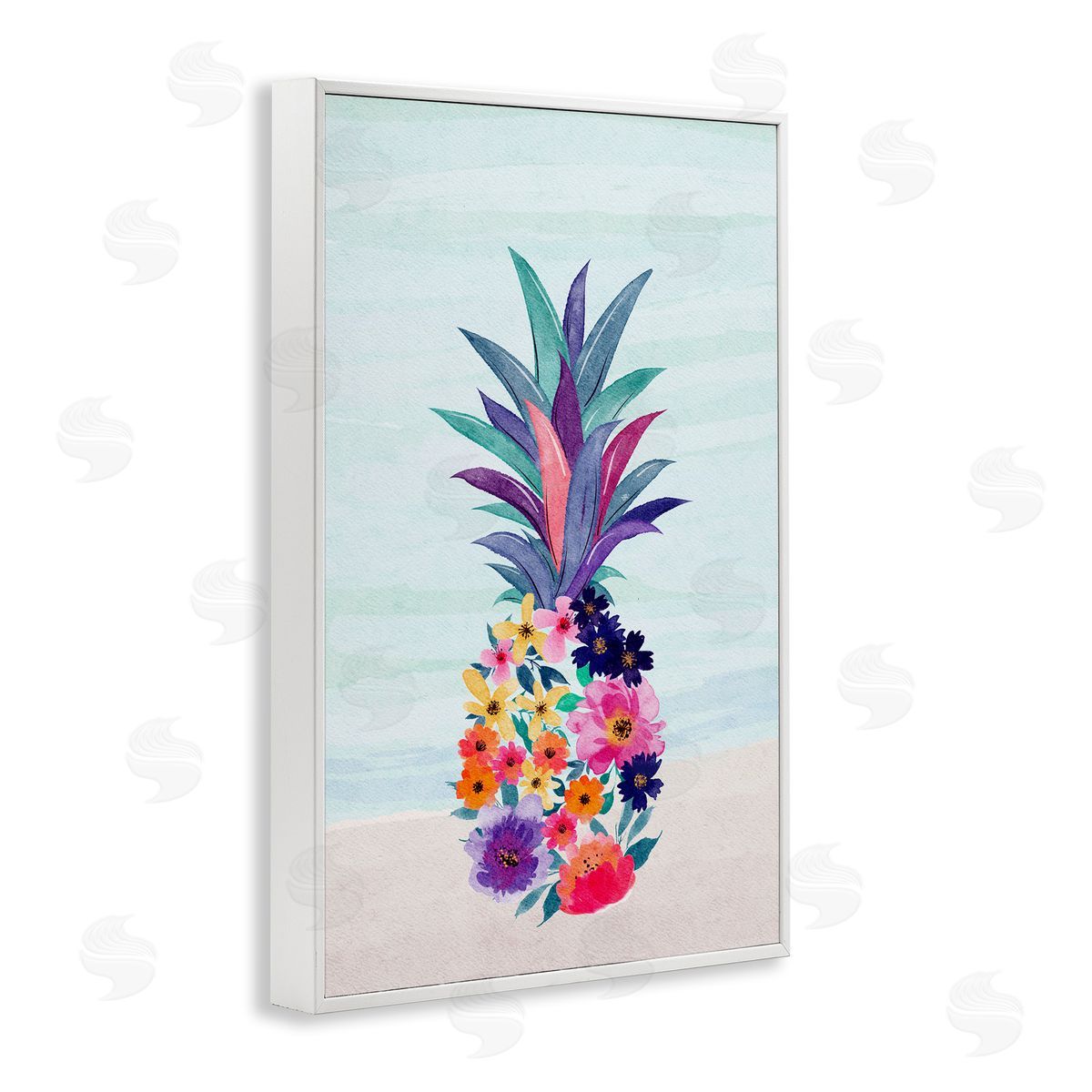JJ Design House LLC Floral Pineapple Beach White Framed Giclee Wall Art Print