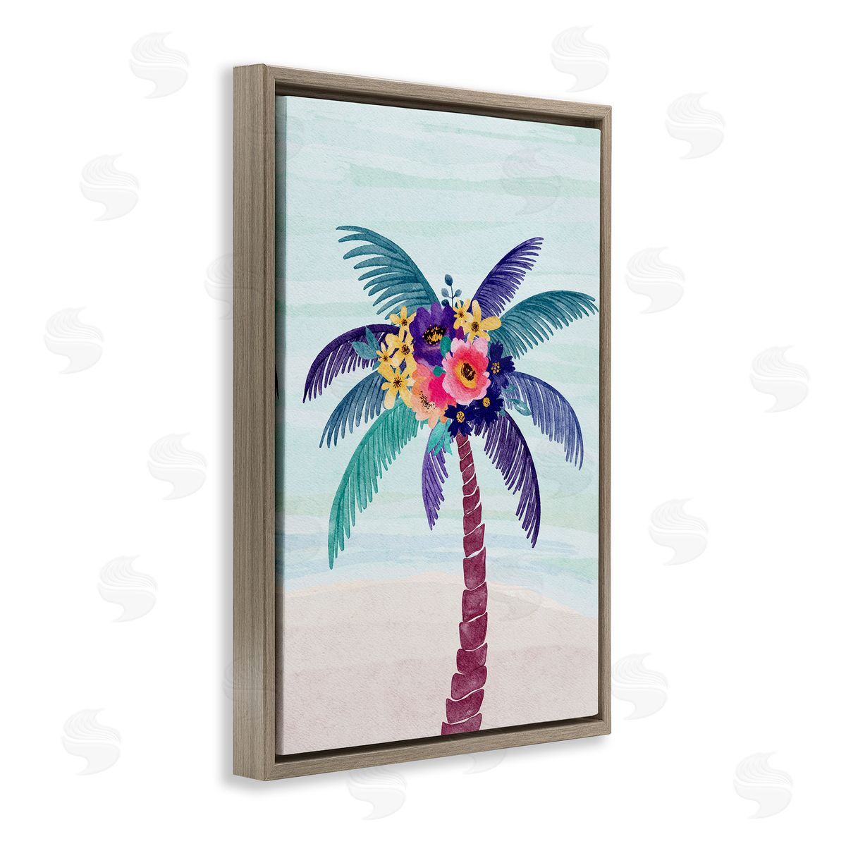 JJ Design House LLC Floral Palm Tree Beach Brown Floating Frame Canvas Wall Art Print