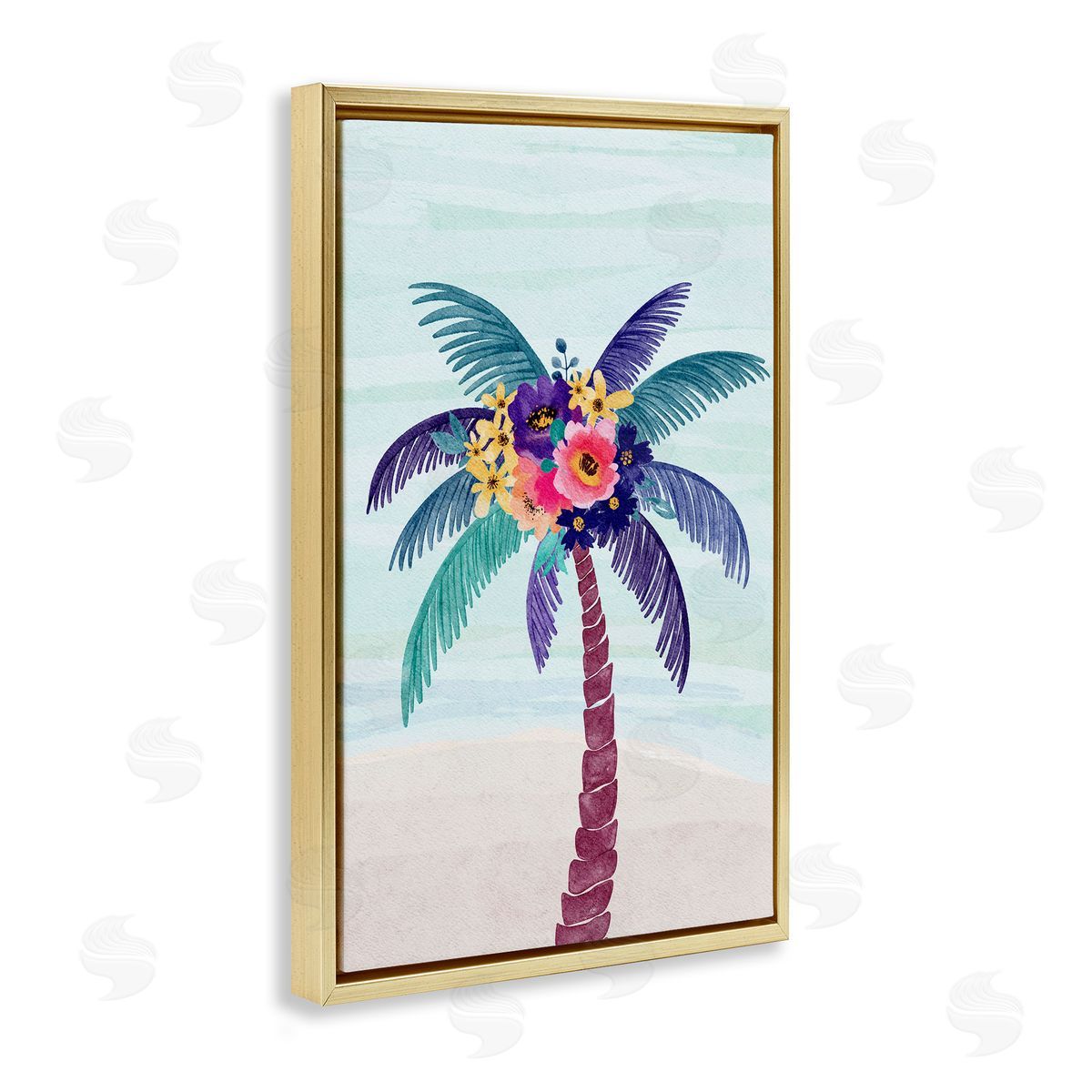 JJ Design House LLC Floral Palm Tree Beach Gold Floating Frame Canvas Wall Art Print
