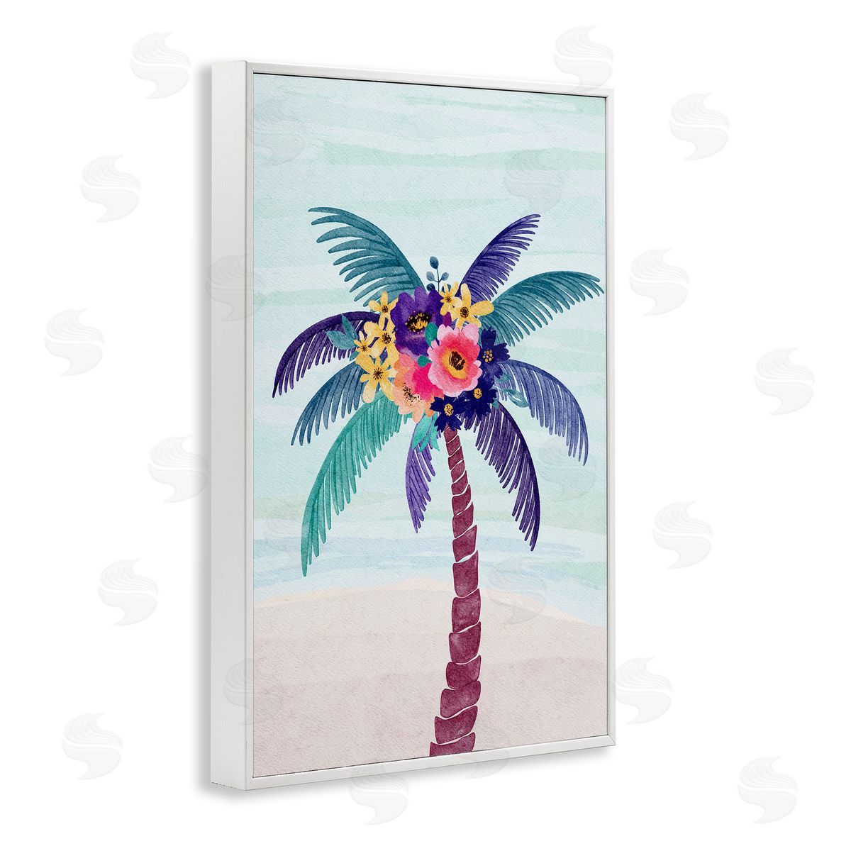 JJ Design House LLC Floral Palm Tree Beach White Framed Giclee Wall Art Print