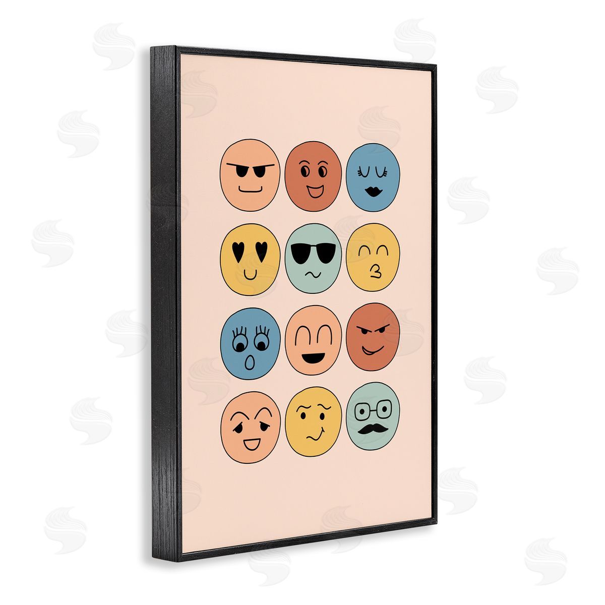 JJ Design House LLC Varied Expressive Faces Black Framed Giclee Wall Art Print