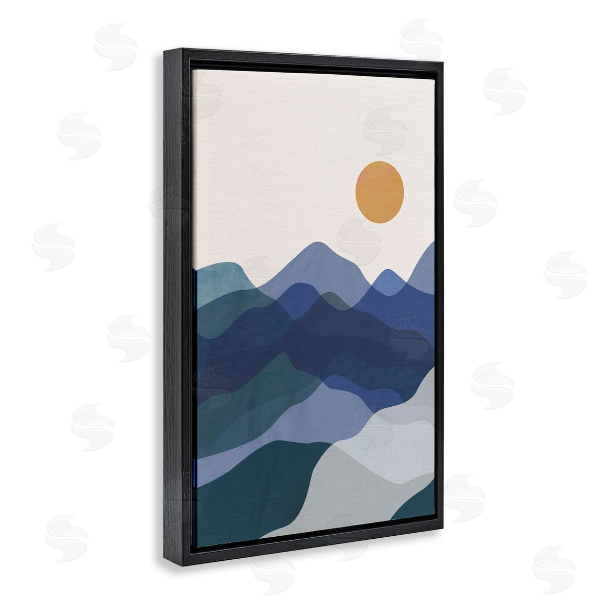 JJ Design House LLC Blue Layered Mountains Black Floating Frame Canvas Wall Art Print
